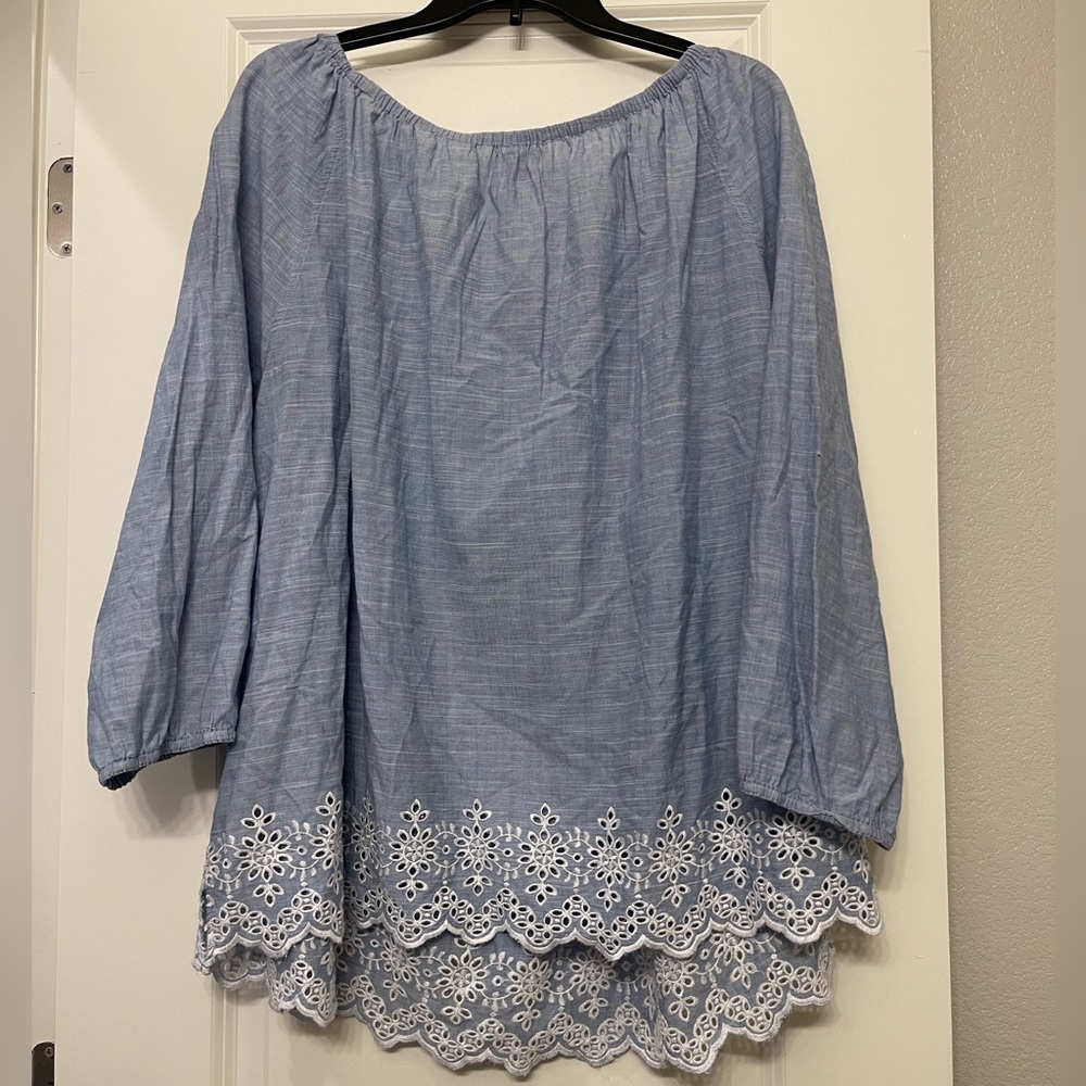 NYDJ blue denim-line long sleeve top - Picture 3 of 6